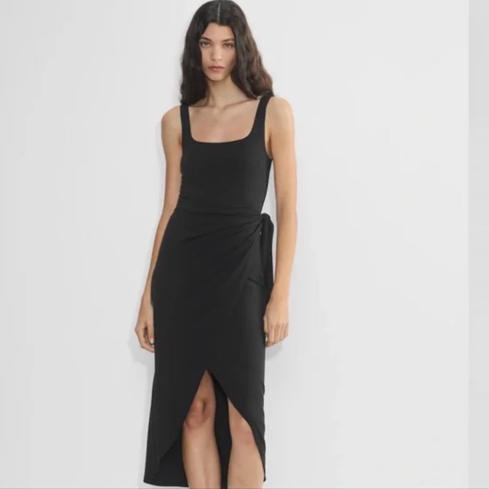 Aritzia Wilfred | Women's Black Square Neck Wrap Tie Saturn Midi Dress, Size 2XL
